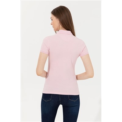 Kadın Pudra Basic Polo Yaka Tişört