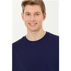 Erkek Lacivert Comfort Long Bisiklet Yaka Tişört
