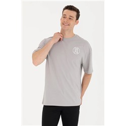 Erkek Gri Long Fit Bisiklet Yaka Tişört