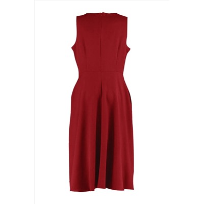 Bordo  A-Line Dokuma Cep Detaylı Elbise TBBSS22EL1598