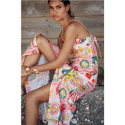 PATCHWORK PRINT MIDI DRESS WITH LINEN BLEND