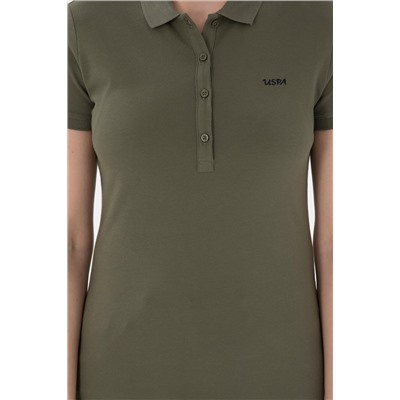 Kadın Koyu Haki Basic Polo Yaka Tişört