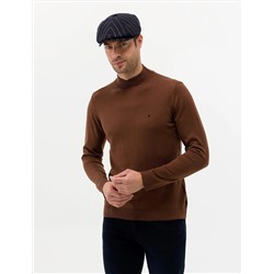 Kahverengi Slim Fit Yarım Balıkçı Basic Triko Kazak