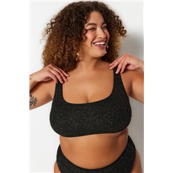 Siyah Simli Kumaş Bralette Büyük Beden Bikini Üstü TBBSS23CT00010