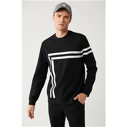 Avva Erkek Siyah İnterlok Kumaş Bisiklet Yaka Baskılı Standart Fit Normal Kesim Sweatshirt A32Y1376