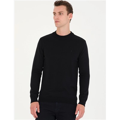Siyah Slim Fit Çeyrek Yaka Basic Triko Kazak