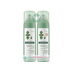 Klorane Ortie Shampooing Sec Séborégulateur Teinté Cheveux Châtains à Bruns 2x150mlLot  × 2