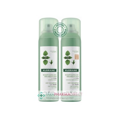 Klorane Ortie Shampooing Sec Séborégulateur Teinté Cheveux Châtains à Bruns 2x150mlLot  × 2