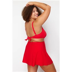 Kırmızı Kare Yaka Bralette Büyük Beden Bikini Üstü TBBSS23CT00005