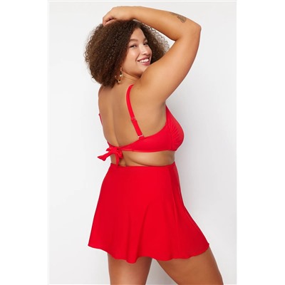 Kırmızı Kare Yaka Bralette Büyük Beden Bikini Üstü TBBSS23CT00005