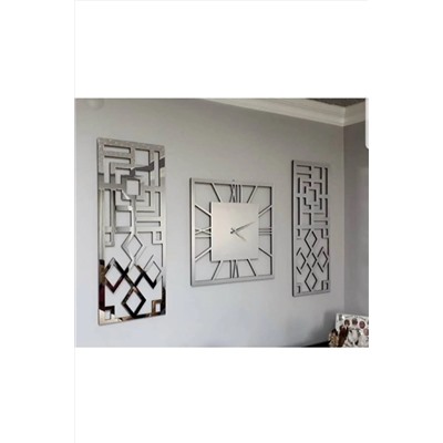 Mavişim 6 Mm Aynalı Gümüş Duvar Saati 40 X 40 Cm 3'lü GÜMÜŞ3LÜSAAT004
