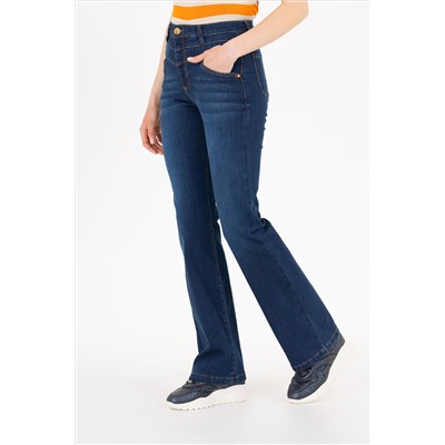 Kadın Koyu Mavi Slim Flare Fit Jean Pantolon