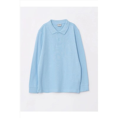 LC Waikiki, Mavi Polo Yaka Basic Uzun Kollu Erkek Çocuk Tişört