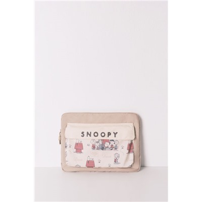 Funda ordenador nylon beige Snoopy