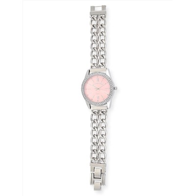 LADIES CLASSIC SILVER AND PINK BRACELET WATCH