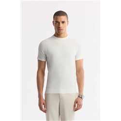 Avva, Erkek Ekru Bisiklet Yaka Kolları Jakar Detaylı Rayon Triko T-shirt A51Y5005