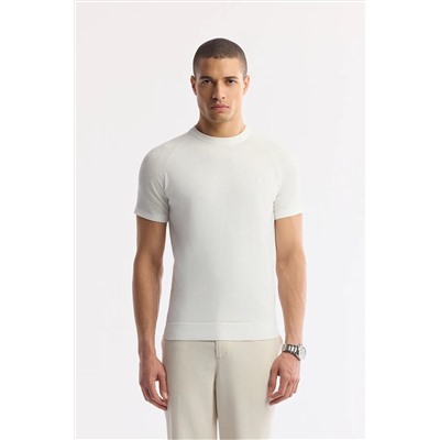 Avva, Erkek Ekru Bisiklet Yaka Kolları Jakar Detaylı Rayon Triko T-shirt A51Y5005