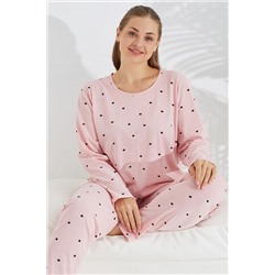 Siyah İnci somon puan desen Curve Büyük Beden Battal boy Pamuklu Pijama Takımı TYCPI7TEPN169424891918629