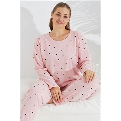 Siyah İnci somon puan desen Curve Büyük Beden Battal boy Pamuklu Pijama Takımı TYCPI7TEPN169424891918629