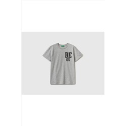United Colors of Benetton Erkek Çocuk Gri Melanj Benetton Logolu T-shirt Gri Melanj 223P3I1XC10BI