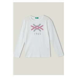 United Colors of BenettonKız Çocuk Krem Logo Baskılı T-Shirt