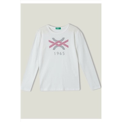 United Colors of BenettonKız Çocuk Krem Logo Baskılı T-Shirt