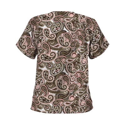UA Boho Paisley White V-Neck Scrub Top