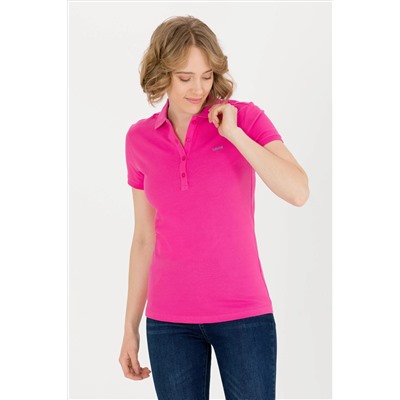 Kadın Fuşya Basic Polo Yaka Tişört