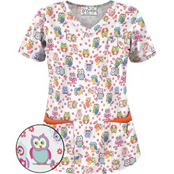 UA Who Done It White Print Scrub Top