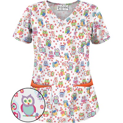 UA Who Done It White Print Scrub Top