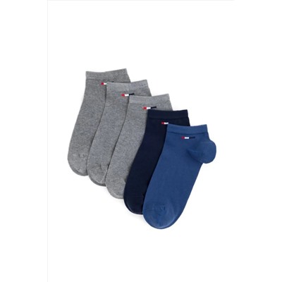 U.S. Polo Assn., 5’li Paket Çorap Gri Lacivert Mavi - Regular Fit - Şık ve Rahat Tasarım (Erkek/Bayan)