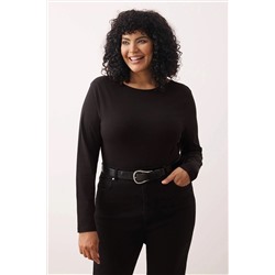 Siyah Pamuklu Esnek Sırt Dekolteli Fitted/Vücuda Oturan Esnek Örme Büyük Beden Bluz TBBAW26AF00026