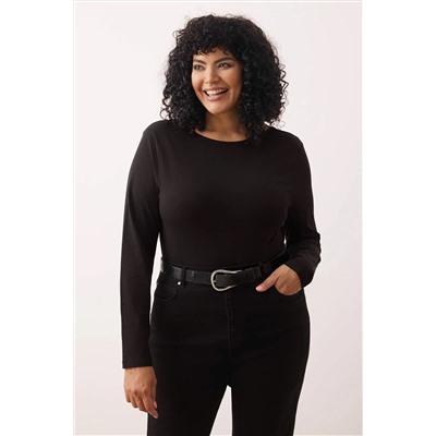 Siyah Pamuklu Esnek Sırt Dekolteli Fitted/Vücuda Oturan Esnek Örme Büyük Beden Bluz TBBAW26AF00026