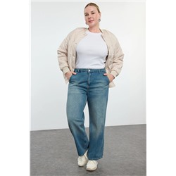 Trendyol Curve Mavi Yüksek Bel Geniş Paça Büyük Beden Jeans TBBSS24CJ00048