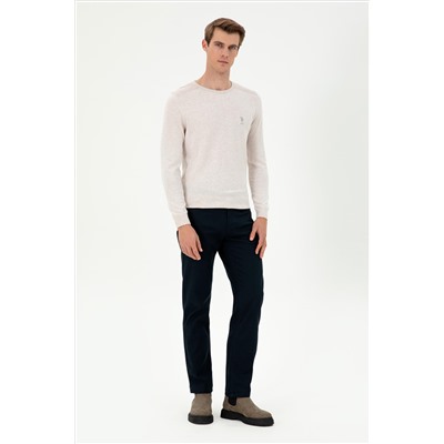 Erkek Slim Fit Bisiklet Yaka Taş Melanj Basic Kazak