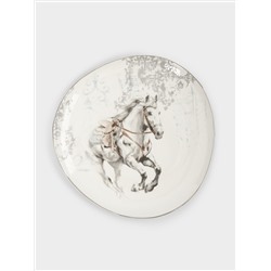 Тарелка закусочная, 21 см, фарфор N, белая, с серебристым кантом, Конь, White horse