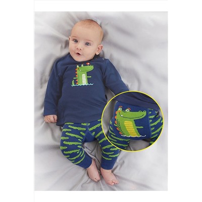Denokids Timsah Erkek Bebek Lacivert T-shirt Lacivert Tayt-Pantolon Takım CFF-22S1-167