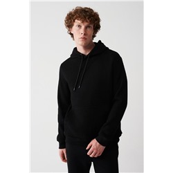 Siyah Kapüşonlu Yaka İçi Polarlı 3 İplik Pamuklu Regular Fit Standart Kesim Unisex Sweatshirt