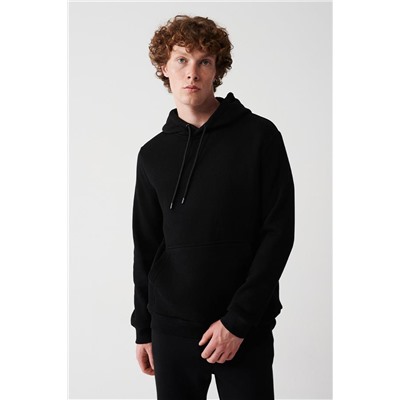 Siyah Kapüşonlu Yaka İçi Polarlı 3 İplik Pamuklu Regular Fit Standart Kesim Unisex Sweatshirt