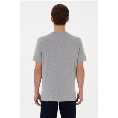 Erkek Regular Fit Bisiklet Yaka Gri Melanj Basic Tişört