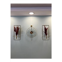 MetaQuartz Aksesuar 3'lü Gold Massive Premium Gold Metal Cam Duvar Saati , Modern Dekoratif Duvar Saati Massive3set