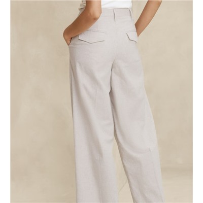 LINEN-BLEND WIDE-LEG PLEATED TROUSER