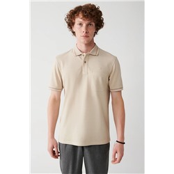 Avva Erkek Bej Kıvrılmaz Yaka Cepli Standart Fit Normal Kesim 2 Düğmeli Polo Yaka T-shirt E001031