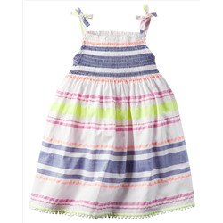 Smocked Neon-Striped Dress