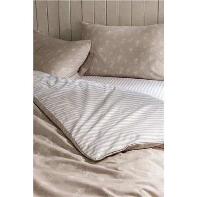 Rever King Size %100 Pamuk Ranforce Baskılı Nevresim Takımı - Bej
