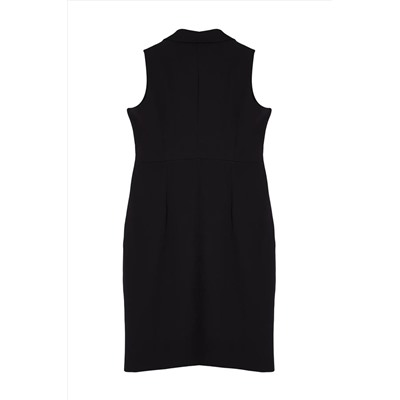 Siyah Düğme Detaylı Yırtmaçlı Fitted/Vücuda Oturan Midi Dokuma Elbise TBBSS24AH00214