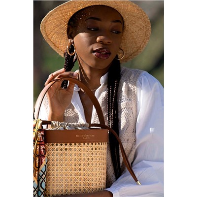 Bolso saco de rafia y piel St Tropez Beige y camel