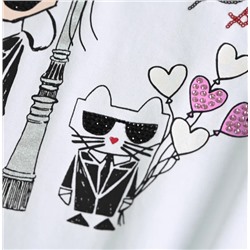 Футболка женская из хлопка с принтом в виде мультяшного персонажа  KARL LAGERFEL*D ОРИГИНАЛ!