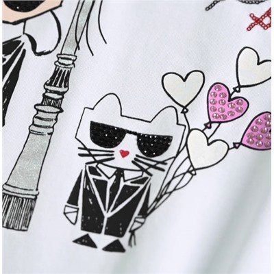 Футболка женская из хлопка с принтом в виде мультяшного персонажа  KARL LAGERFEL*D ОРИГИНАЛ!