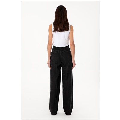 Kadın Siyah Loose Fit Jean Pantolon